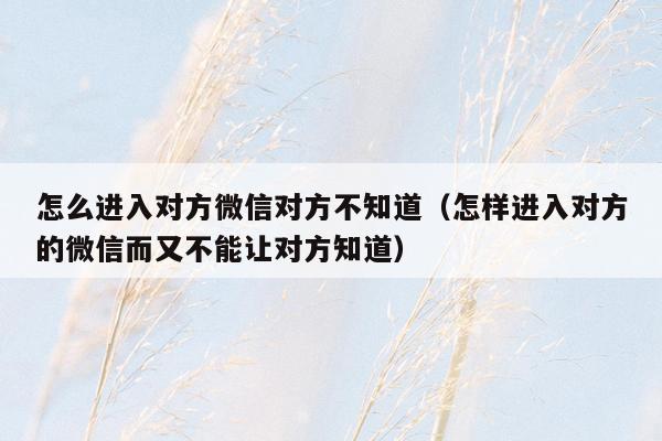 怎么进入对方微信对方不知道（怎样进入对方的微信而又不能让对方知道）