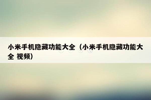 小米手机隐藏功能大全（小米手机隐藏功能大全 视频）